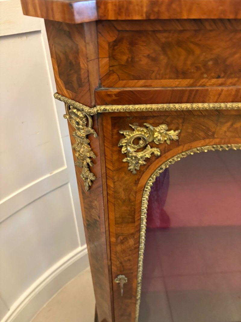 Antique Exceptional Pair of Victorian Burr Walnut Pier Cabinets with Ormolu Mounts - Image 7